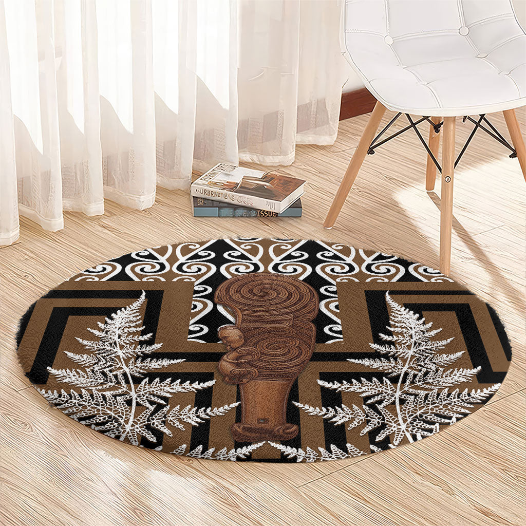 Wahaika New Zealand Round Carpet Maori Weapon Kowhaiwhai Fern Poutama Motifs
