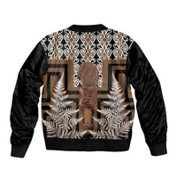 Wahaika New Zealand Sleeve Zip Bomber Jacket Maori Weapon Kowhaiwhai Fern Poutama Motifs