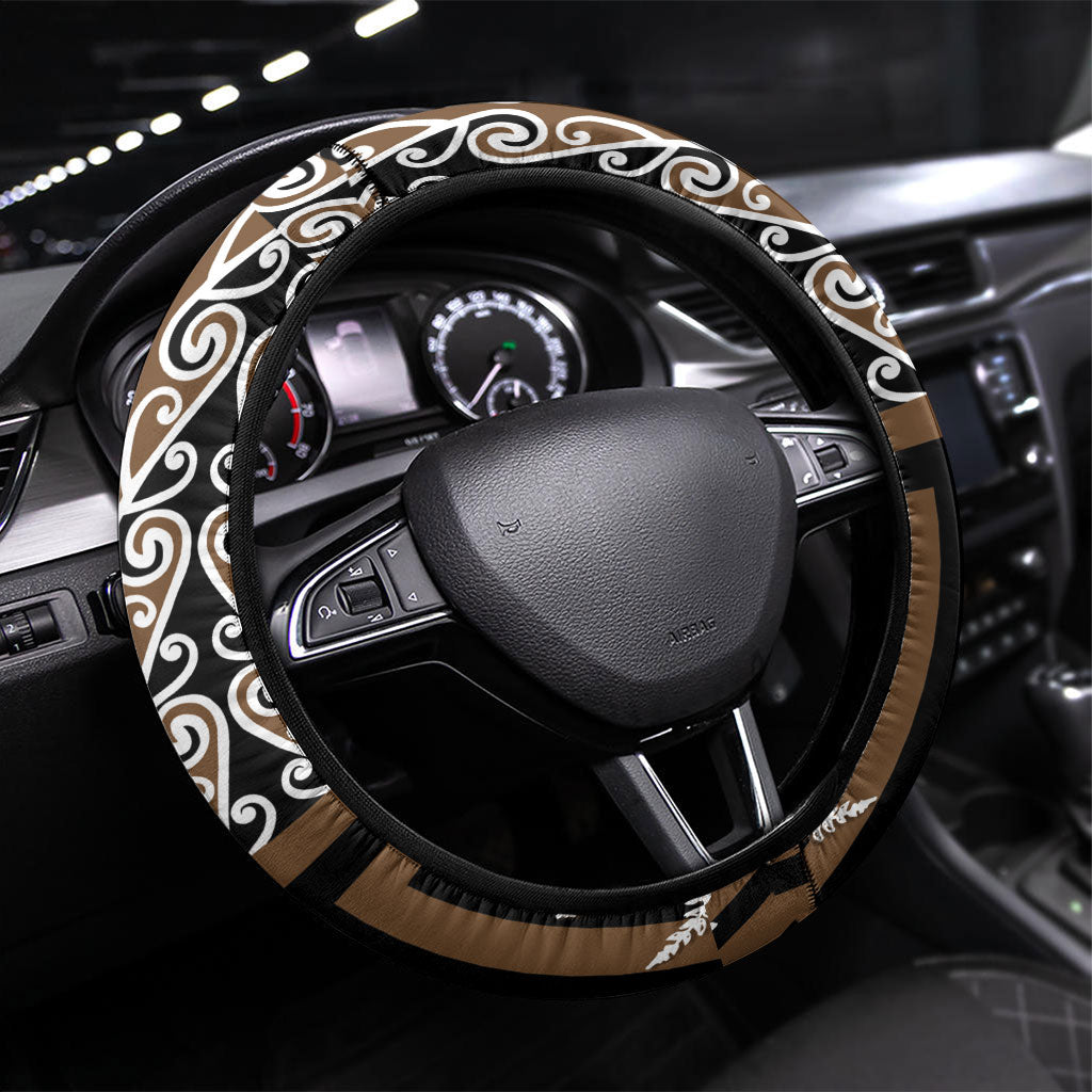 Wahaika New Zealand Steering Wheel Cover Maori Weapon Kowhaiwhai Fern Poutama Motifs