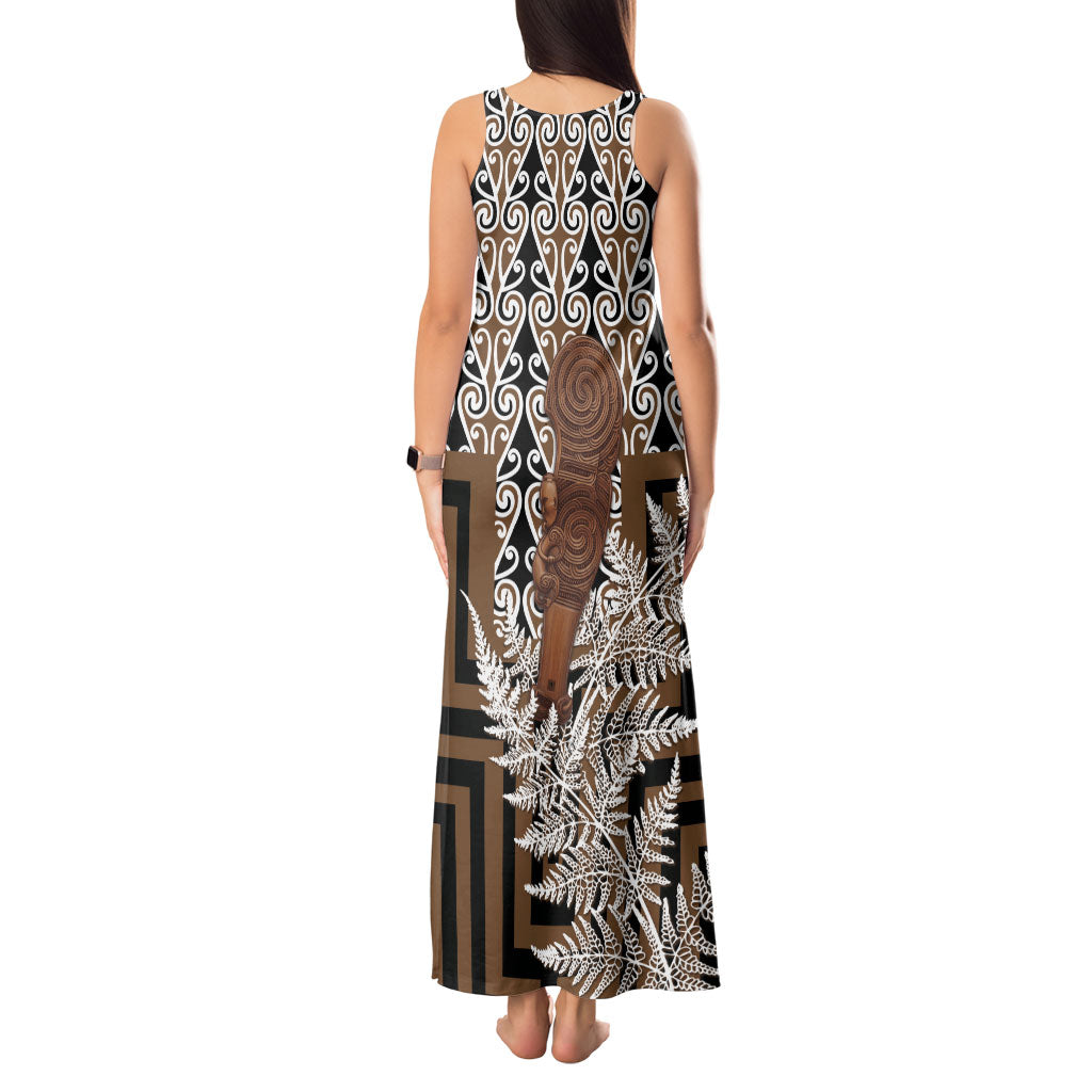 Wahaika New Zealand Tank Maxi Dress Maori Weapon Kowhaiwhai Fern Poutama Motifs