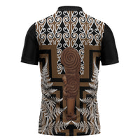 Wahaika New Zealand Zipper Polo Shirt Maori Weapon Kowhaiwhai Fern Poutama Motifs