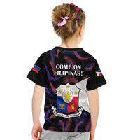 Philippines Football Kid T Shirt 2023 World Cup Go Filipinas Feather Black Version LT14 - Polynesian Pride