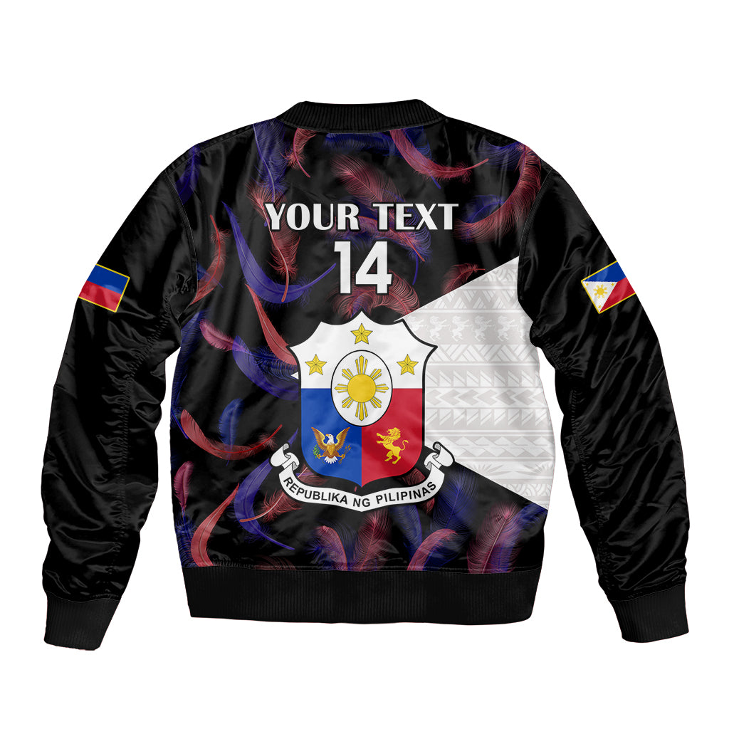 Custom Philippines Football Bomber Jacket 2023 World Cup Go Filipinas Feather Black Version LT14 - Polynesian Pride