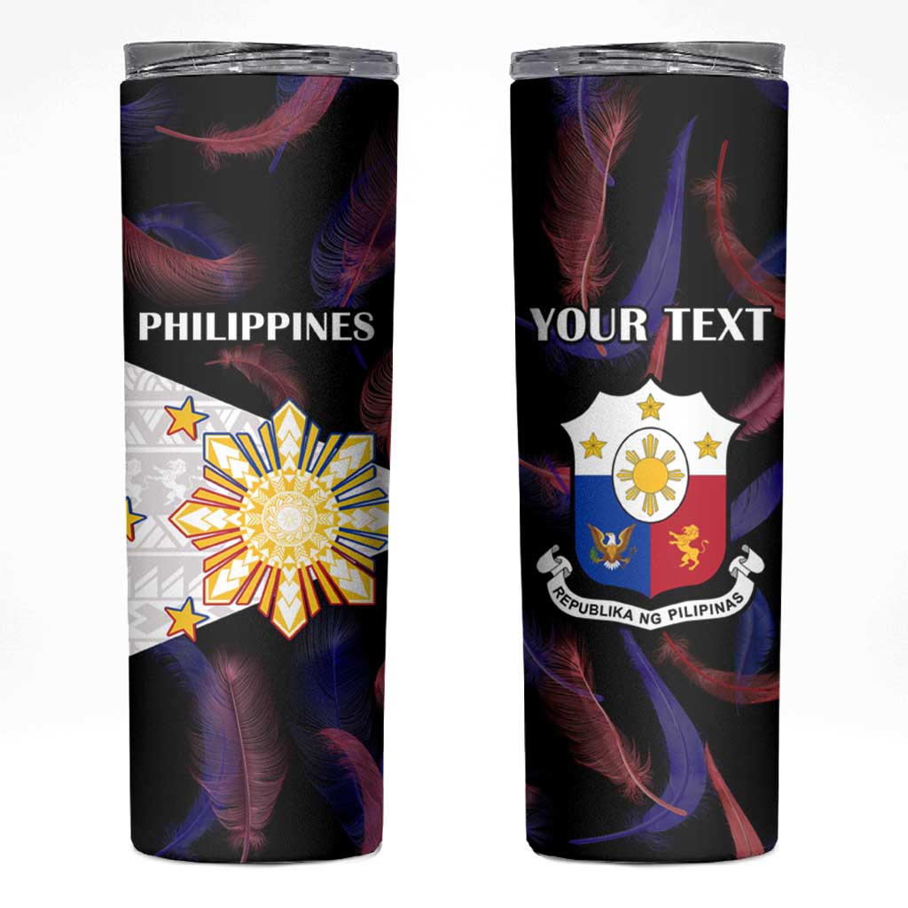 Custom Philippines Football Skinny Tumbler World Cup Go Filipinas Feather Black Version LT14 Black - Polynesian Pride