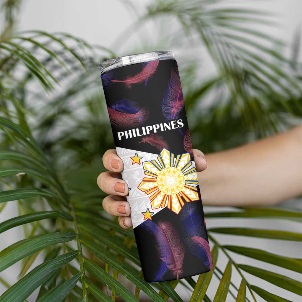 Custom Philippines Football Skinny Tumbler World Cup Go Filipinas Feather Black Version LT14 - Polynesian Pride