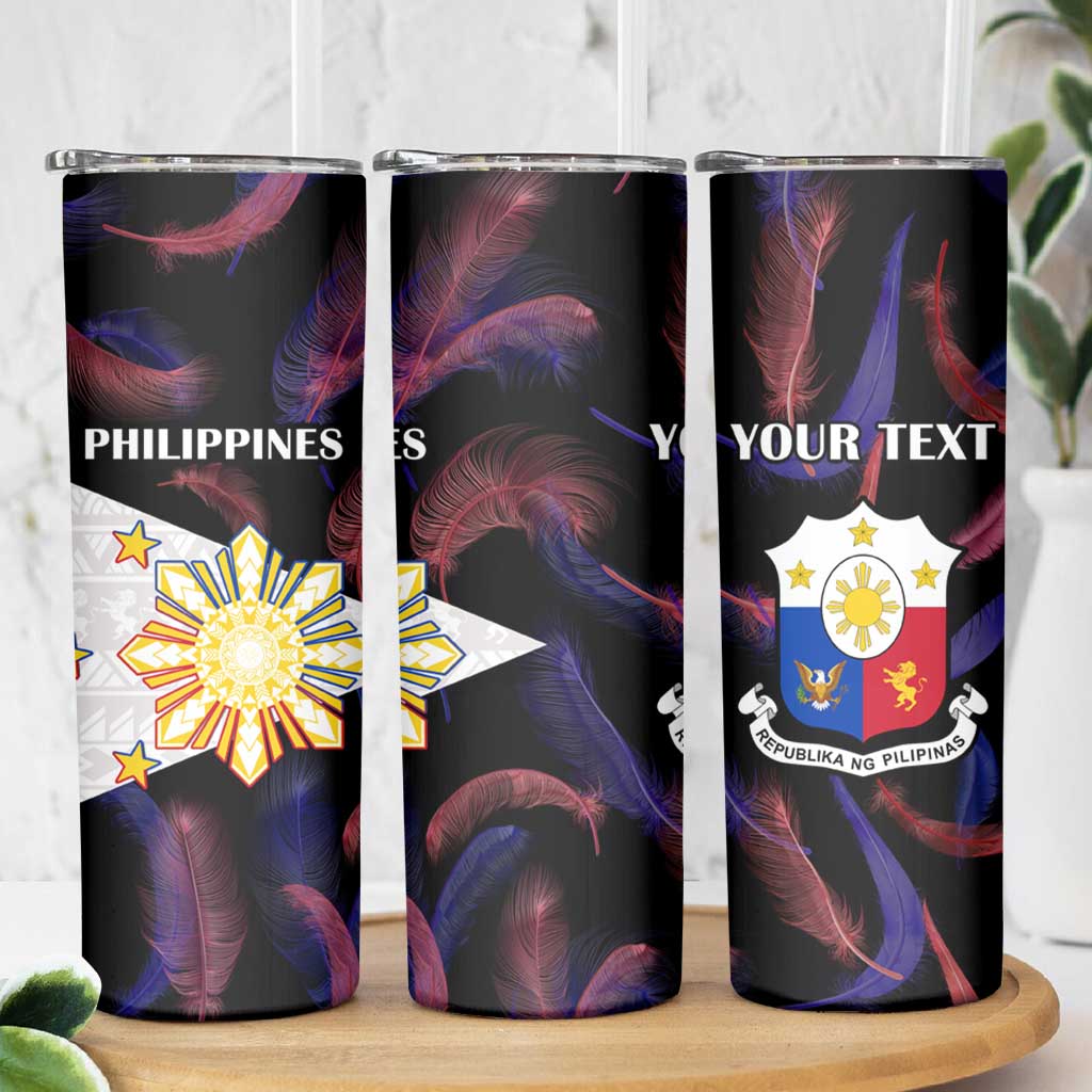 Custom Philippines Football Skinny Tumbler World Cup Go Filipinas Feather Black Version LT14 - Polynesian Pride