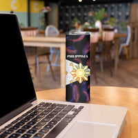 Custom Philippines Football Skinny Tumbler World Cup Go Filipinas Feather Black Version LT14 - Polynesian Pride