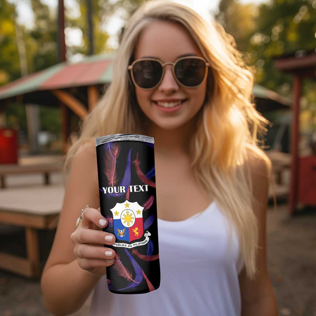 Custom Philippines Football Skinny Tumbler World Cup Go Filipinas Feather Black Version LT14 - Polynesian Pride
