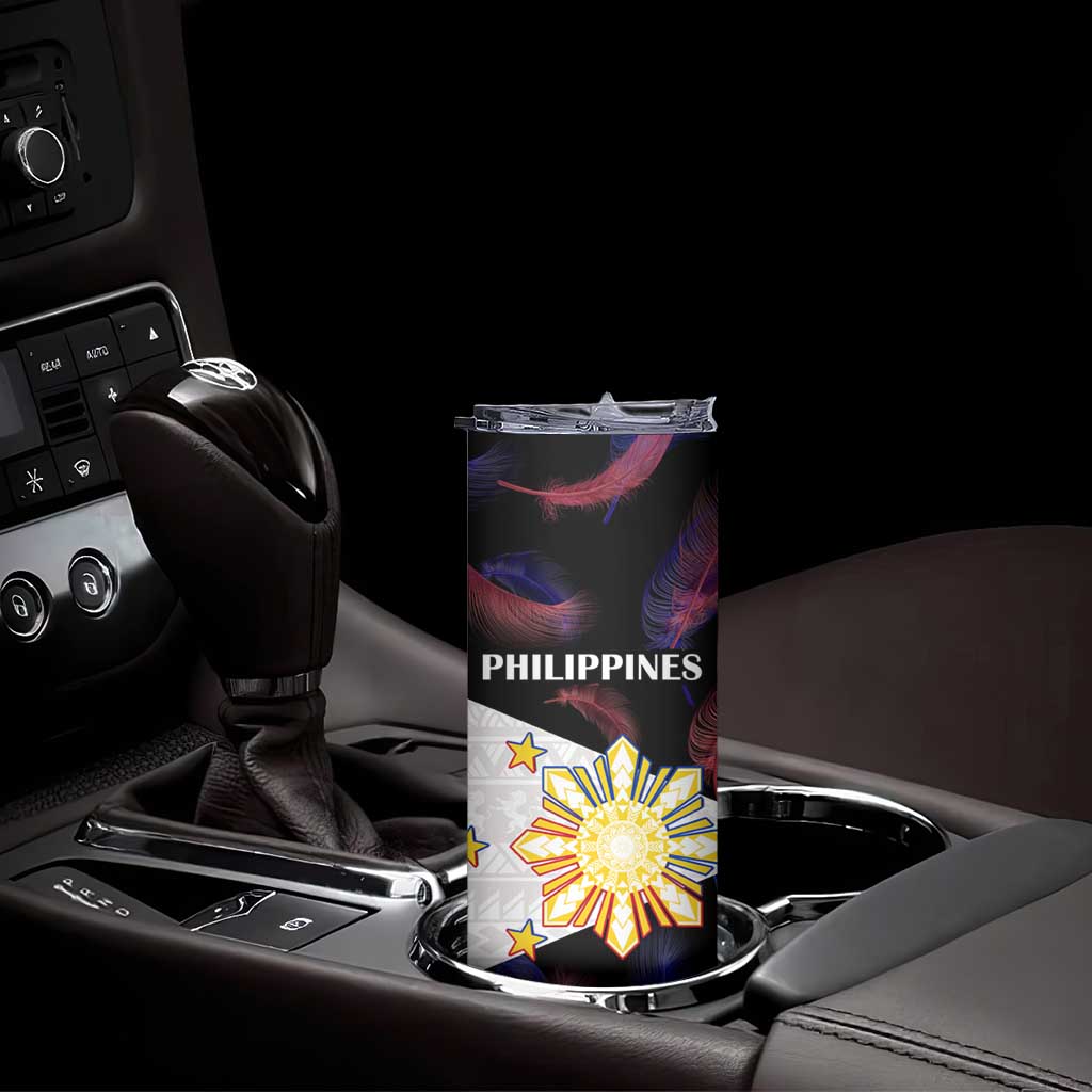 Custom Philippines Football Skinny Tumbler World Cup Go Filipinas Feather Black Version LT14 - Polynesian Pride