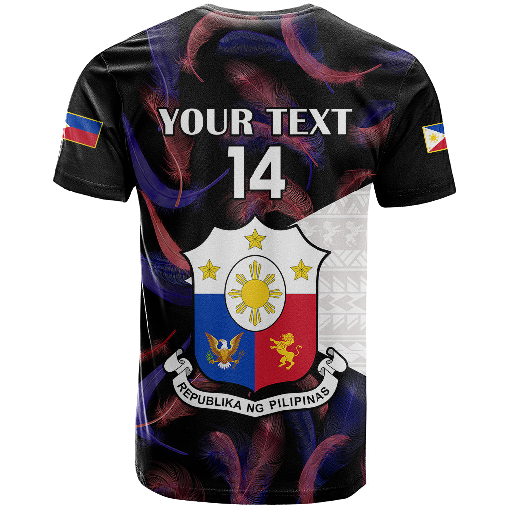 Custom Philippines Football T Shirt 2023 World Cup Go Filipinas Feather Black Version LT14 - Polynesian Pride