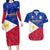 Custom Philippines Football Couples Matching Long Sleeve Bodycon Dress and Hawaiian Shirt 2023 World Cup Go Filipinas Feather Flag Version LT14 Blue - Polynesian Pride