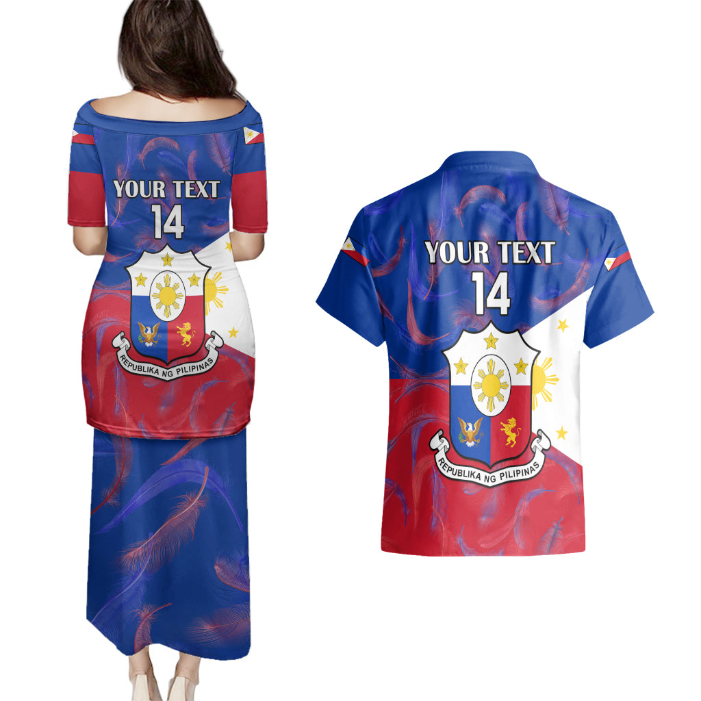 Custom Philippines Football Couples Matching Puletasi Dress and Hawaiian Shirt 2023 World Cup Go Filipinas Feather Flag Version LT14 - Polynesian Pride