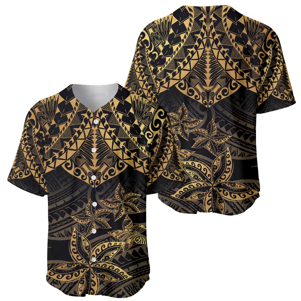 Black and Gold Polynesia Baseball Jersey Plumeria Tattoo With Polynesian Pattern LT14 - Polynesian Pride