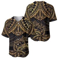 Black and Gold Polynesia Baseball Jersey Plumeria Tattoo With Polynesian Pattern LT14 - Polynesian Pride