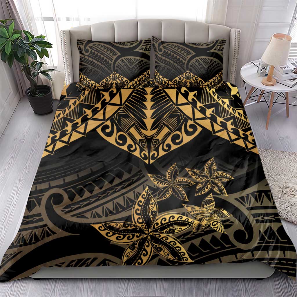 Black and Gold Polynesia Bedding Set Plumeria Tattoo With Polynesian Pattern LT14 - Polynesian Pride