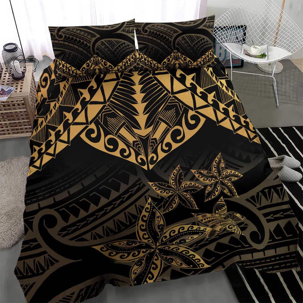 Black and Gold Polynesia Bedding Set Plumeria Tattoo With Polynesian Pattern LT14 - Polynesian Pride