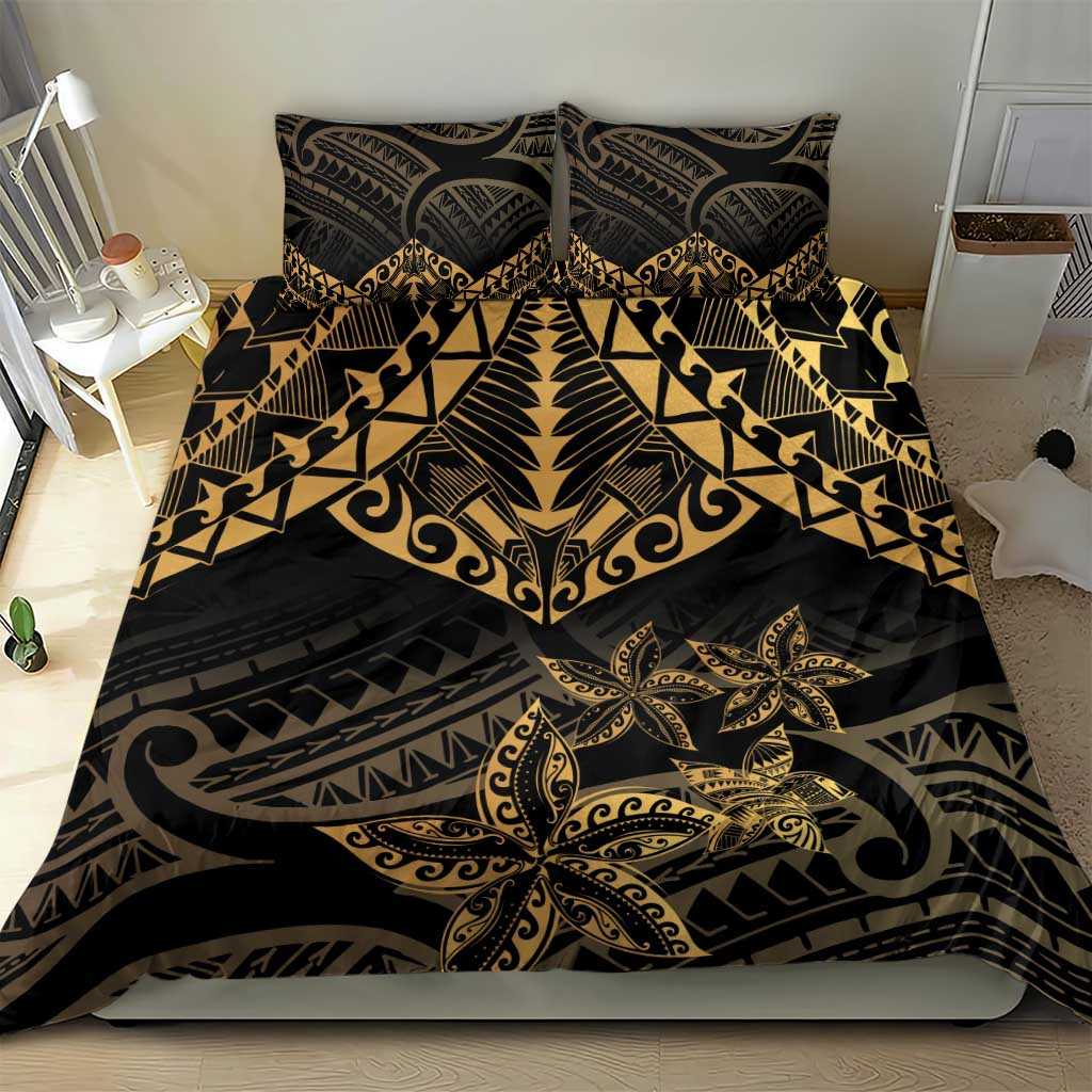 Black and Gold Polynesia Bedding Set Plumeria Tattoo With Polynesian Pattern LT14 - Polynesian Pride