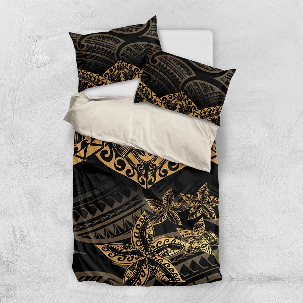 Black and Gold Polynesia Bedding Set Plumeria Tattoo With Polynesian Pattern LT14 US Twin 172cm x 218cm Black - Polynesian Pride