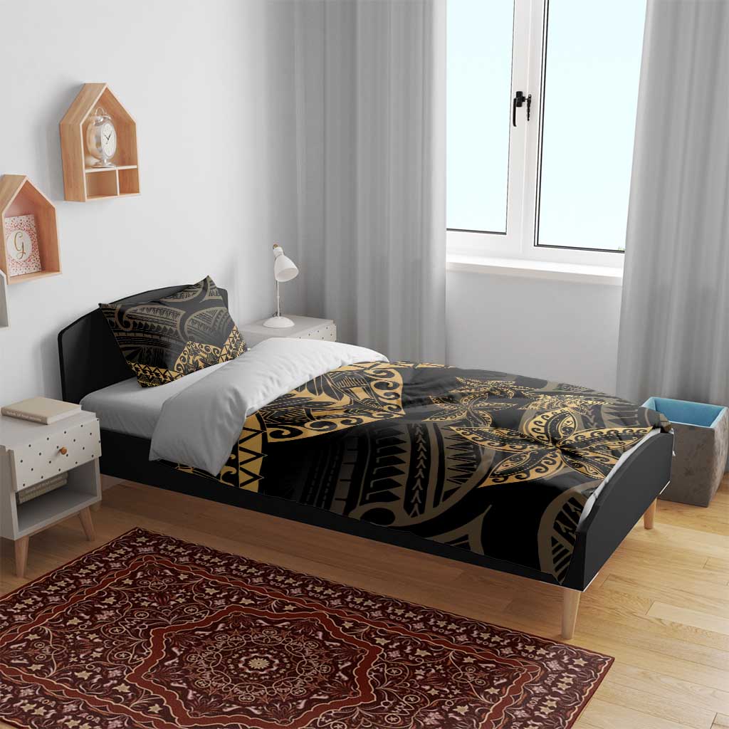 Black and Gold Polynesia Bedding Set Plumeria Tattoo With Polynesian Pattern LT14 - Polynesian Pride