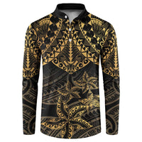 Black and Gold Polynesia Button Sweatshirt Plumeria Tattoo With Polynesian Pattern