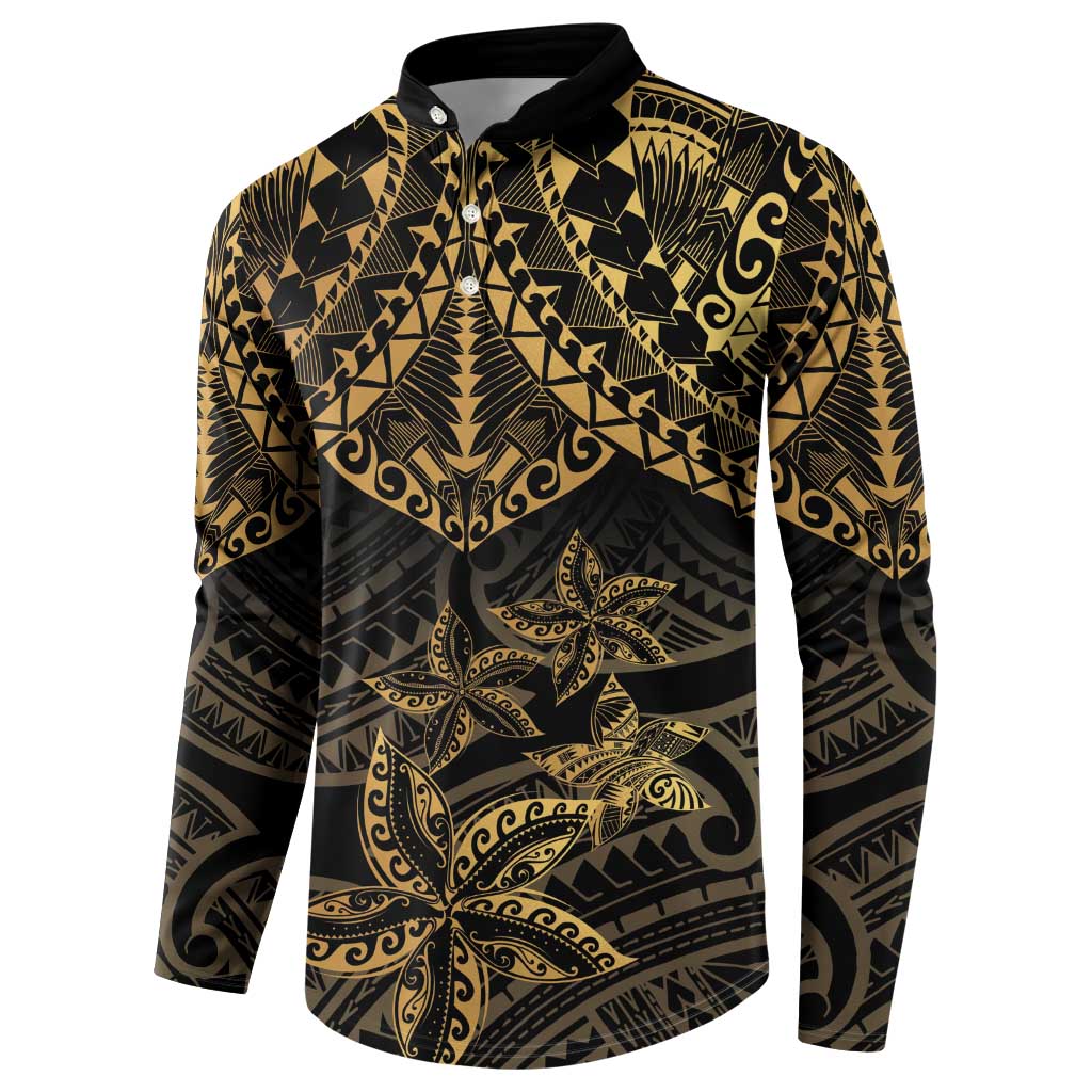 Black and Gold Polynesia Button Sweatshirt Plumeria Tattoo With Polynesian Pattern