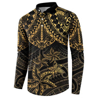 Black and Gold Polynesia Button Sweatshirt Plumeria Tattoo With Polynesian Pattern