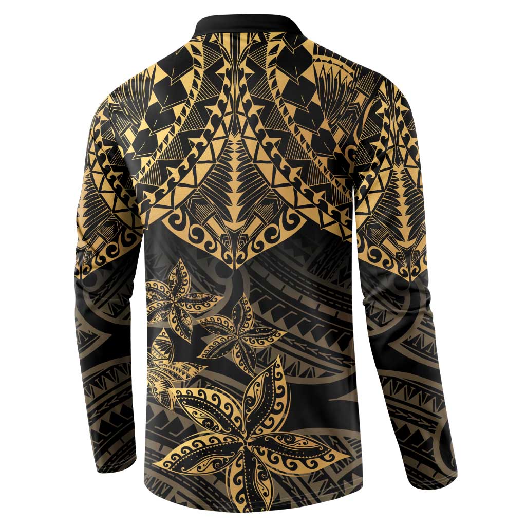 Black and Gold Polynesia Button Sweatshirt Plumeria Tattoo With Polynesian Pattern