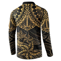Black and Gold Polynesia Button Sweatshirt Plumeria Tattoo With Polynesian Pattern