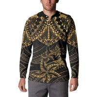 Black and Gold Polynesia Button Sweatshirt Plumeria Tattoo With Polynesian Pattern