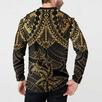 Black and Gold Polynesia Button Sweatshirt Plumeria Tattoo With Polynesian Pattern