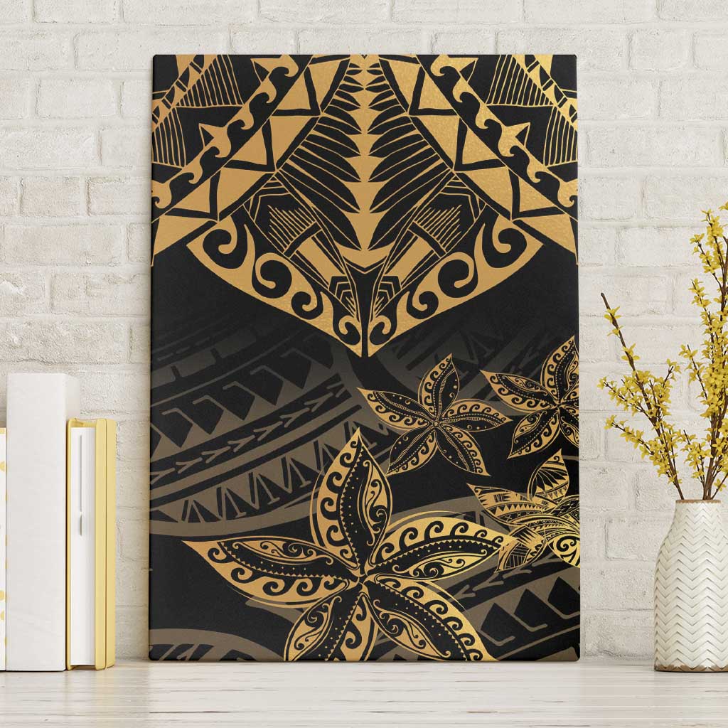 Black and Gold Polynesia Canvas Wall Art Plumeria Tattoo With Polynesian Pattern