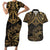 Black and Gold Polynesia Couples Matching Short Sleeve Bodycon Dress and Hawaiian Shirt Plumeria Tattoo With Polynesian Pattern