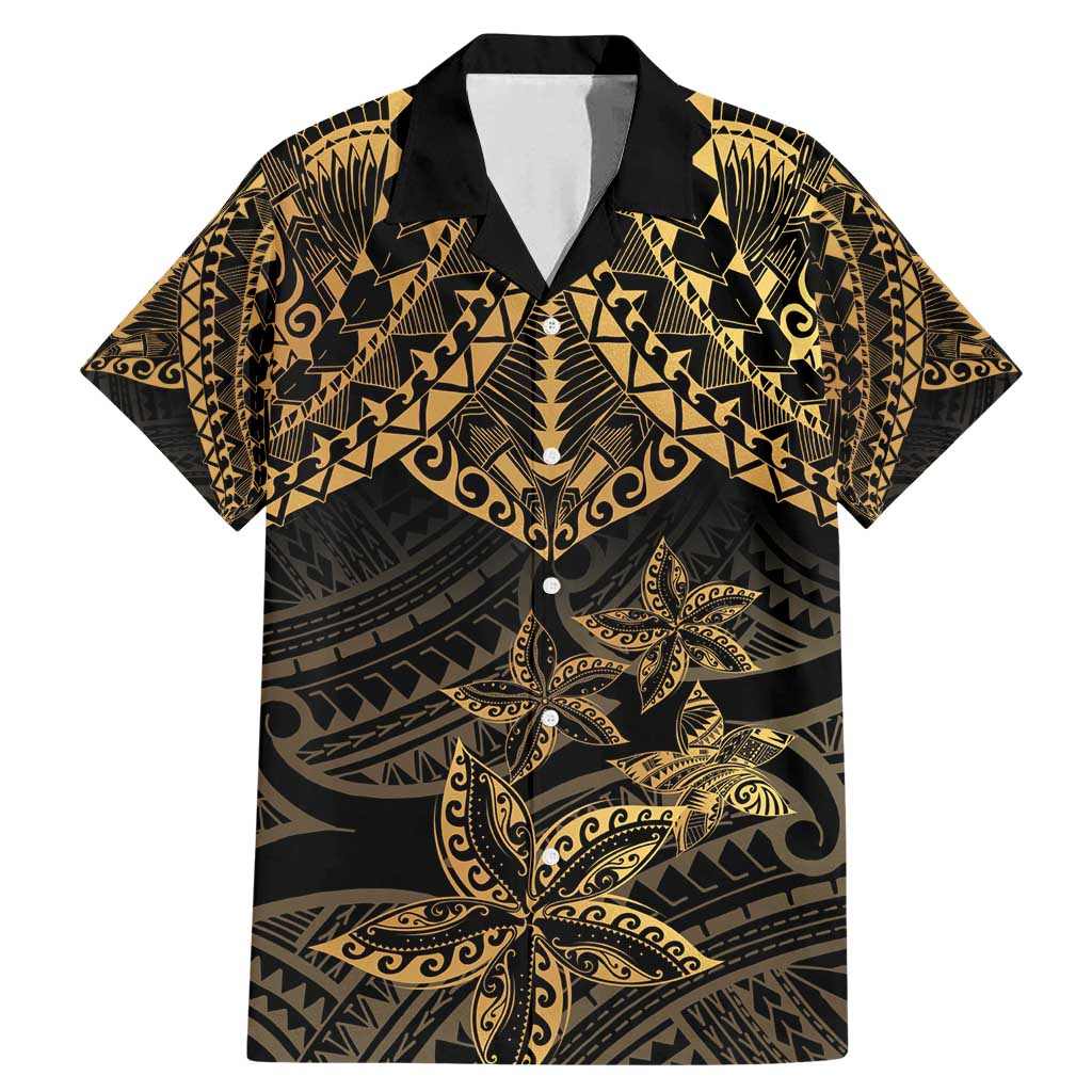 Black and Gold Polynesia Family Matching Mermaid Dress and Hawaiian Shirt Plumeria Tattoo With Polynesian Pattern LT14 Dad's Shirt - Short Sleeve Black - Polynesian Pride