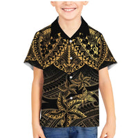 Black and Gold Polynesia Family Matching Mermaid Dress and Hawaiian Shirt Plumeria Tattoo With Polynesian Pattern LT14 Son's Shirt Black - Polynesian Pride