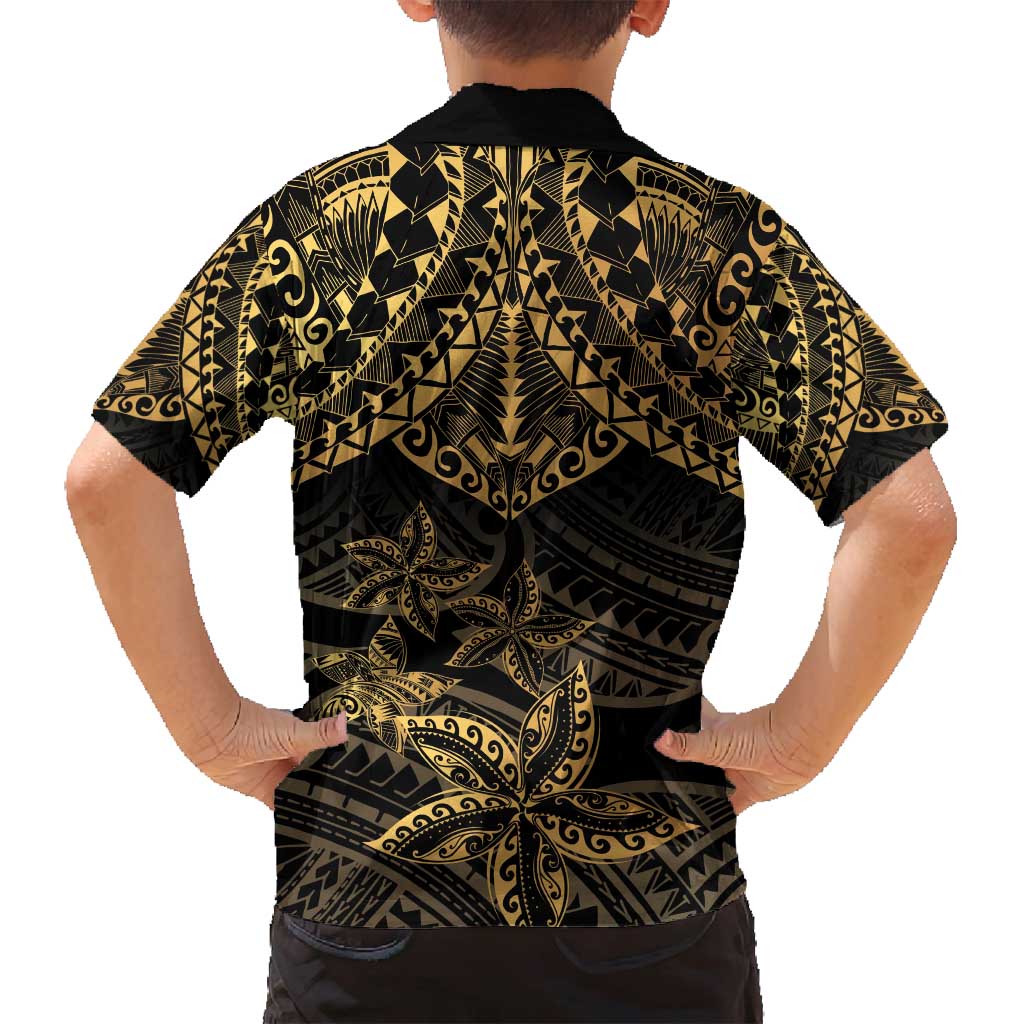 Black and Gold Polynesia Family Matching Off Shoulder Maxi Dress and Hawaiian Shirt Plumeria Tattoo With Polynesian Pattern LT14 - Polynesian Pride