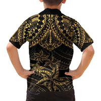 Black and Gold Polynesia Family Matching Off Shoulder Maxi Dress and Hawaiian Shirt Plumeria Tattoo With Polynesian Pattern LT14 - Polynesian Pride