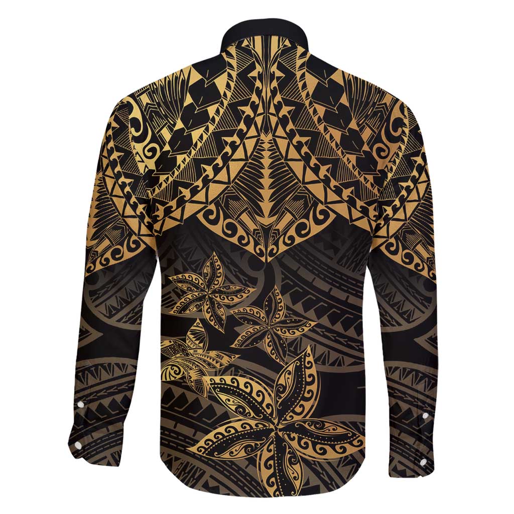 Black and Gold Polynesia Family Matching Off Shoulder Maxi Dress and Hawaiian Shirt Plumeria Tattoo With Polynesian Pattern LT14 - Polynesian Pride