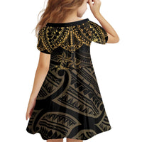 Black and Gold Polynesia Family Matching Off Shoulder Short Dress and Hawaiian Shirt Plumeria Tattoo With Polynesian Pattern LT14 - Polynesian Pride