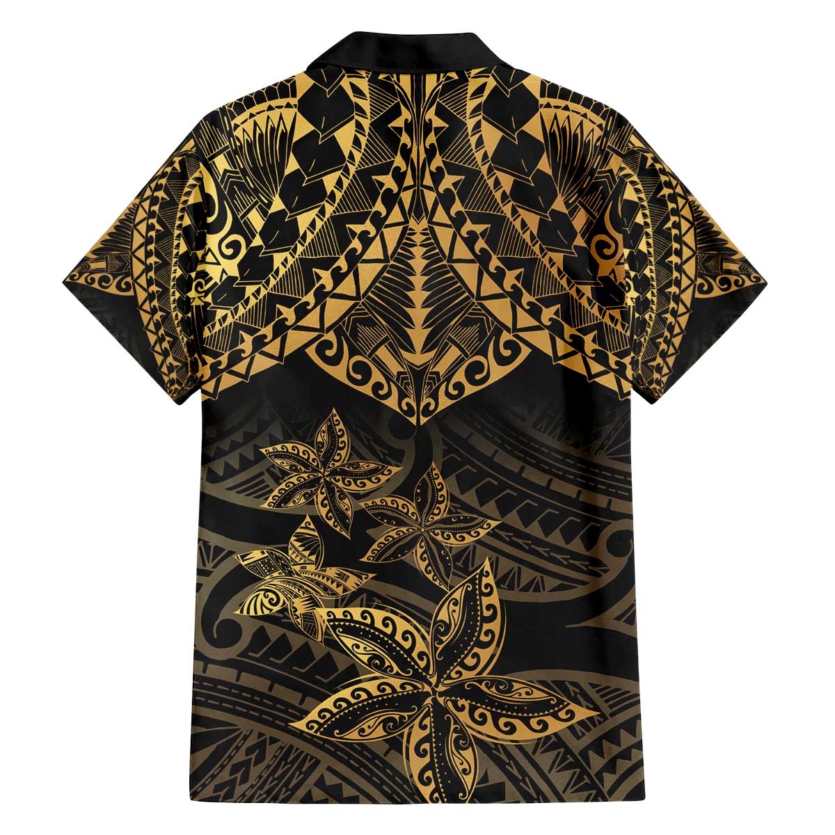 Black and Gold Polynesia Family Matching Off Shoulder Short Dress and Hawaiian Shirt Plumeria Tattoo With Polynesian Pattern LT14 - Polynesian Pride