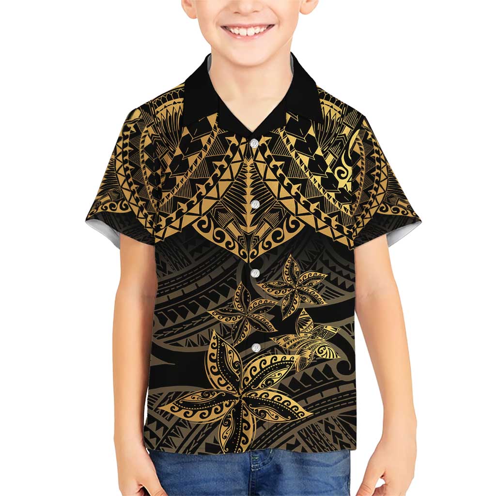 Black and Gold Polynesia Family Matching Short Sleeve Bodycon Dress and Hawaiian Shirt Plumeria Tattoo With Polynesian Pattern LT14 Son's Shirt Black - Polynesian Pride
