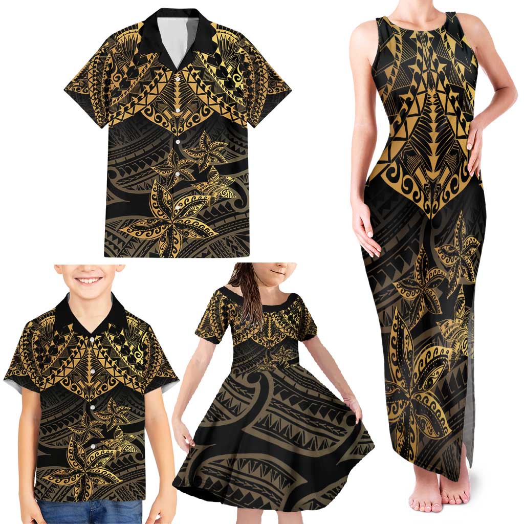 Black and Gold Polynesia Family Matching Tank Maxi Dress and Hawaiian Shirt Plumeria Tattoo With Polynesian Pattern LT14 - Polynesian Pride