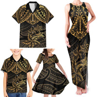 Black and Gold Polynesia Family Matching Tank Maxi Dress and Hawaiian Shirt Plumeria Tattoo With Polynesian Pattern LT14 - Polynesian Pride