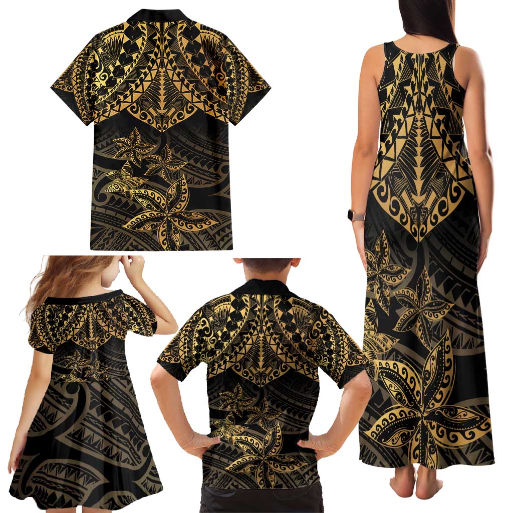 Black and Gold Polynesia Family Matching Tank Maxi Dress and Hawaiian Shirt Plumeria Tattoo With Polynesian Pattern LT14 - Polynesian Pride