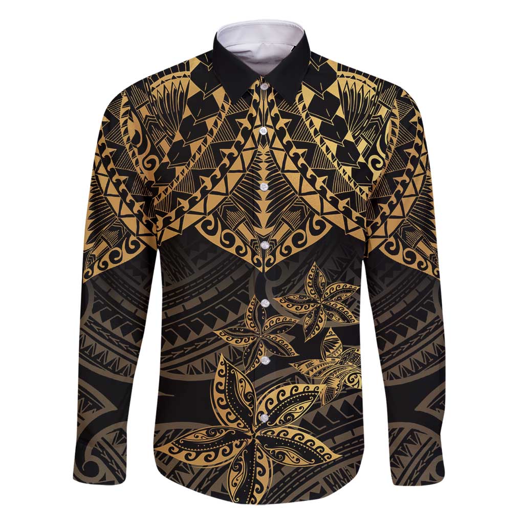 Black and Gold Polynesia Family Matching Tank Maxi Dress and Hawaiian Shirt Plumeria Tattoo With Polynesian Pattern LT14 Dad's Shirt - Long Sleeve Black - Polynesian Pride