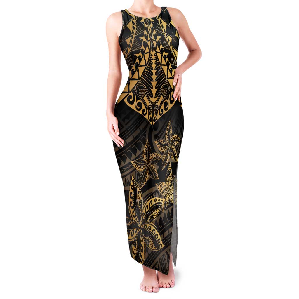 Black and Gold Polynesia Family Matching Tank Maxi Dress and Hawaiian Shirt Plumeria Tattoo With Polynesian Pattern LT14 Mom's Dress Black - Polynesian Pride