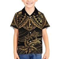 Black and Gold Polynesia Family Matching Tank Maxi Dress and Hawaiian Shirt Plumeria Tattoo With Polynesian Pattern LT14 Son's Shirt Black - Polynesian Pride