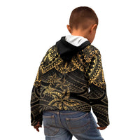 Black and Gold Polynesia Kid Hoodie Plumeria Tattoo With Polynesian Pattern