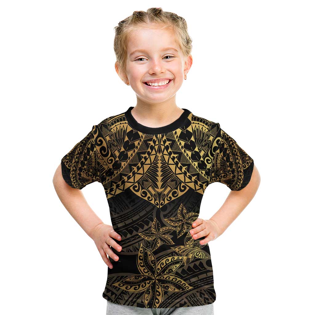Black and Gold Polynesia Kid T Shirt Plumeria Tattoo With Polynesian Pattern LT14 Black - Polynesian Pride