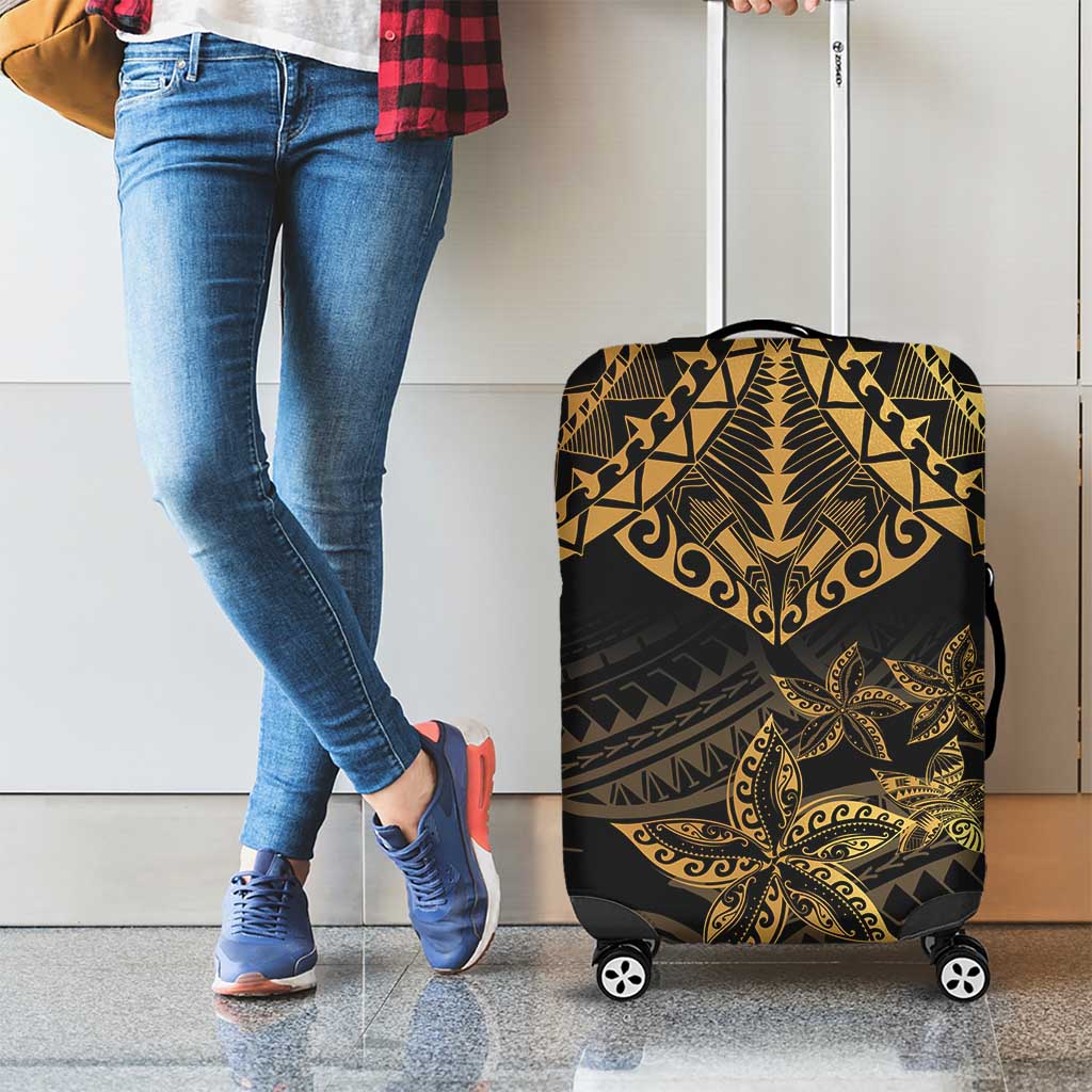 Black and Gold Polynesia Luggage Cover Plumeria Tattoo With Polynesian Pattern LT14 - Polynesian Pride