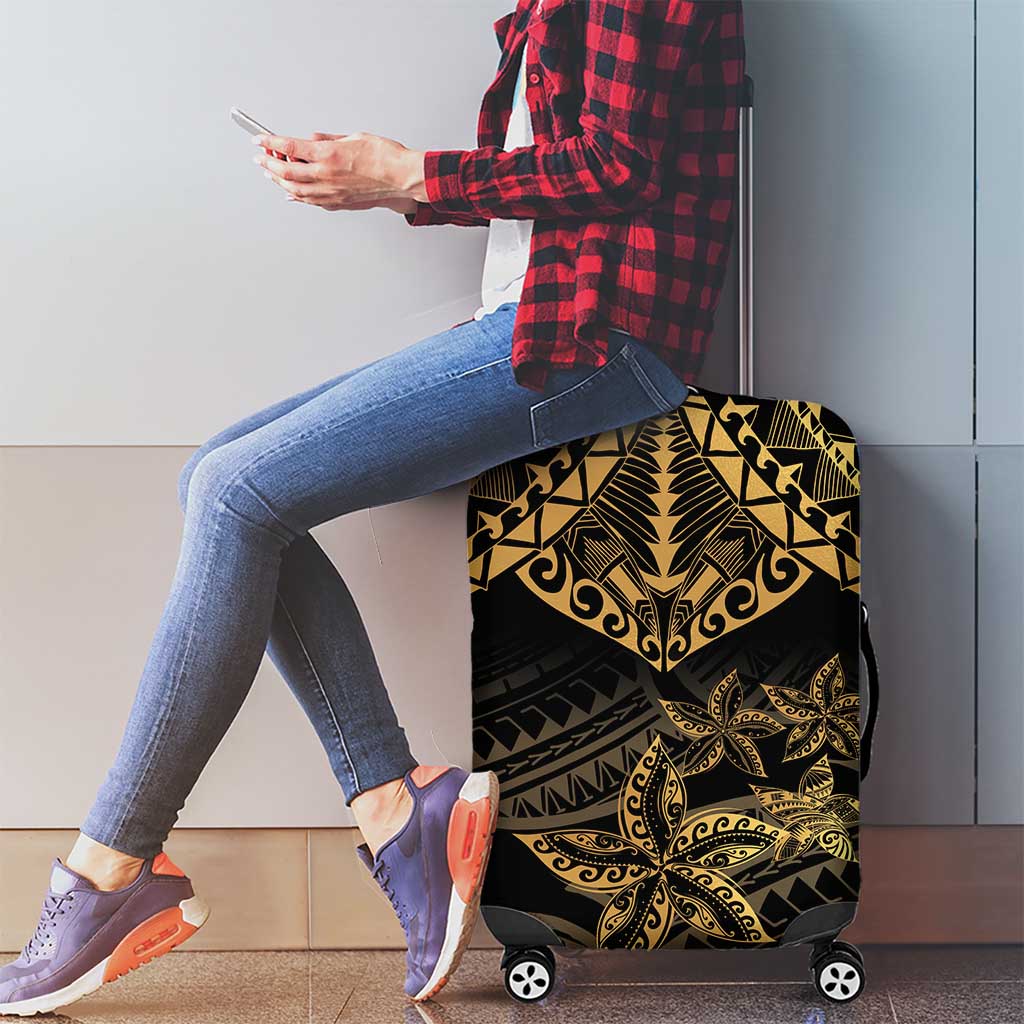 Black and Gold Polynesia Luggage Cover Plumeria Tattoo With Polynesian Pattern LT14 - Polynesian Pride